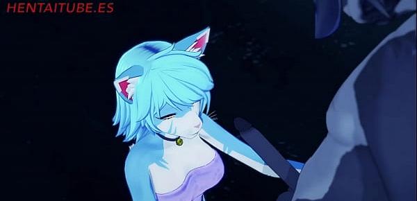  Furry Yiff Hentai - Wolf x Kitty Handjob, Blowjob & Fuck in the park with multiple cumshot